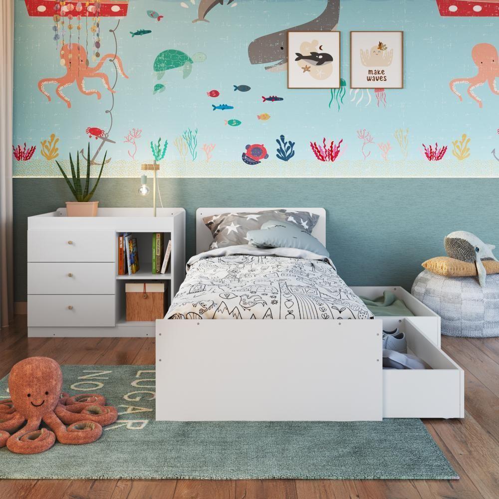 Berço Infantil Multifuncional Menino Menina 194cm Com Cômoda, Trocador E Gavetões Com Rodas Branco - 2