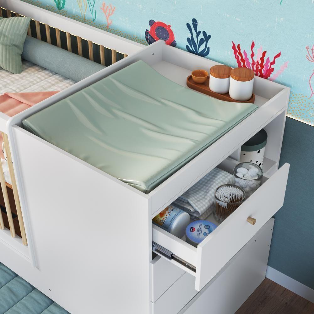 Berço Infantil Multifuncional Menino Menina 194cm Com Cômoda, Trocador E Gavetões Com Rodas Branco - 3