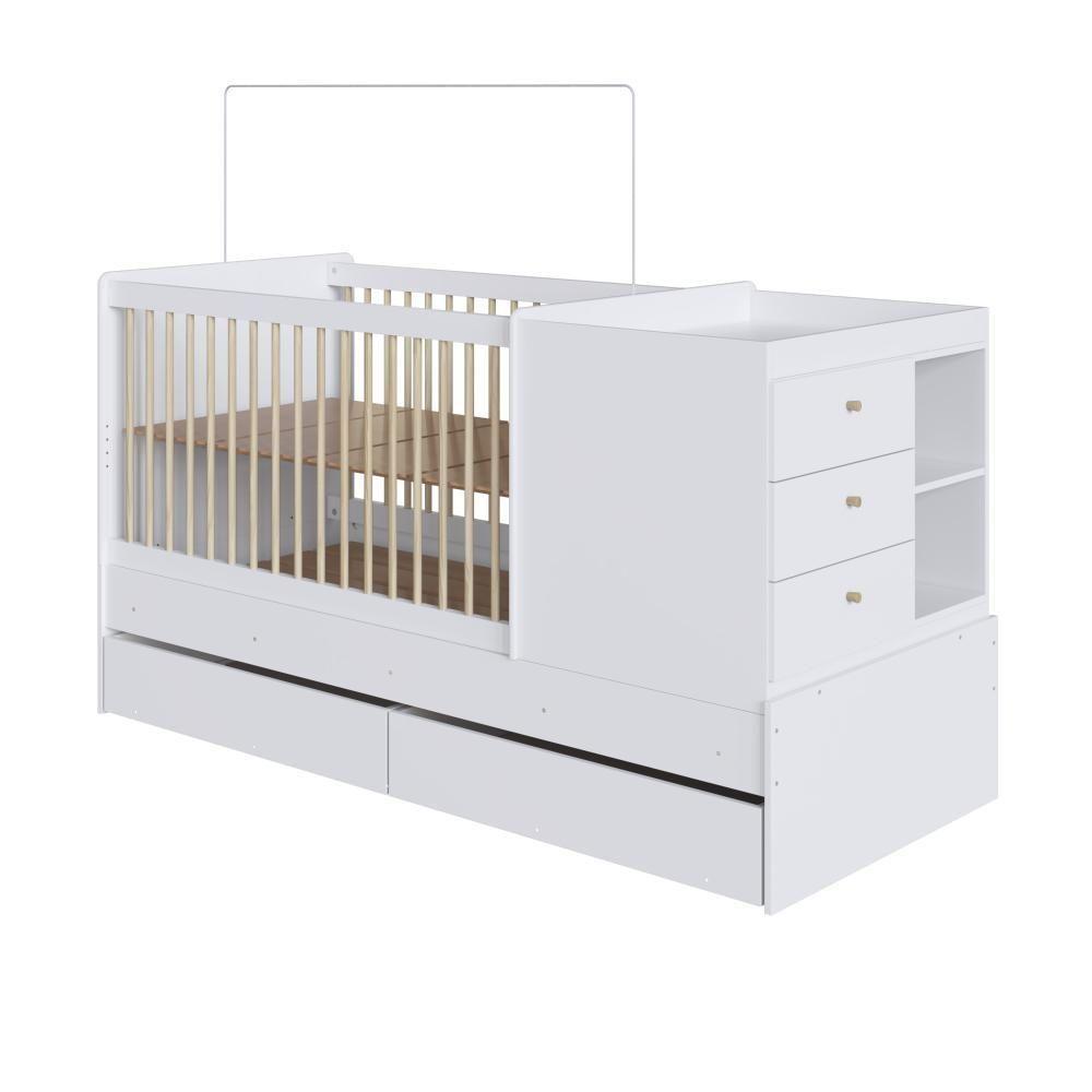 Berço Infantil Multifuncional Menino Menina 194cm Com Cômoda, Trocador E Gavetões Com Rodas Branco - 4