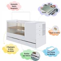 Berço Infantil Multifuncional Menino Menina 194cm Com Cômoda, Trocador E Gavetões Com Rodas Branco - 5