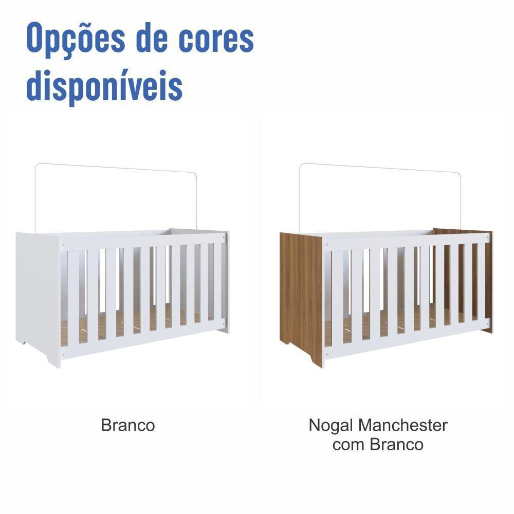 Berço Infantil Simples 133cm Com Regulagem De Altura E Grade Mdf Nogal Com Branco - 6