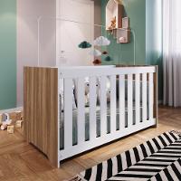 Berço Infantil Simples 133cm Com Regulagem De Altura E Grade Mdf Nogal Com Branco - 1