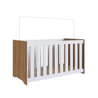 Berço Infantil Simples 133cm Com Regulagem De Altura E Grade Mdf Nogal Com Branco - 2
