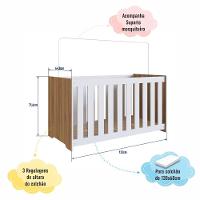 Berço Infantil Simples 133cm Com Regulagem De Altura E Grade Mdf Nogal Com Branco - 3