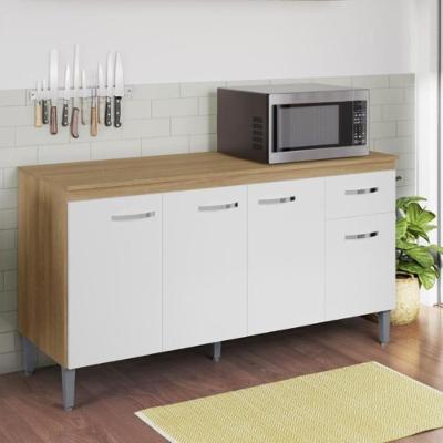 Balcão Para Cozinha 3 Portas 1,50m Derby Amendoa Branco