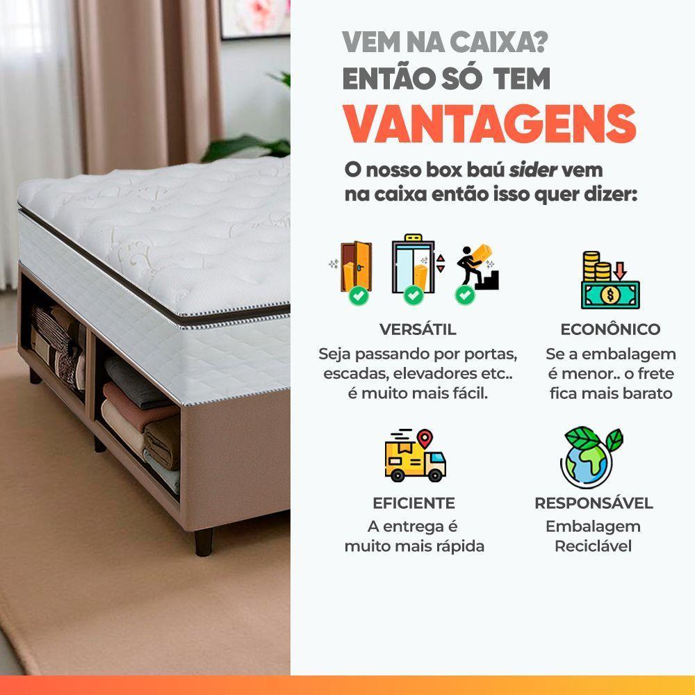 Cama Box Baú King Gazin Colchão Com Molas Ensacadas 193x203x78cm Tower Branco / Bege - 8