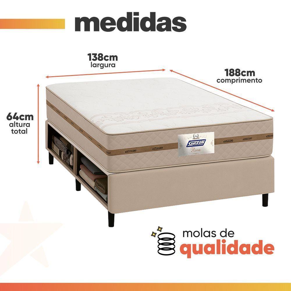 Cama Box Baú Casal Gazin Colchão Com Molas 138x188x64cm Flora Bege - 3