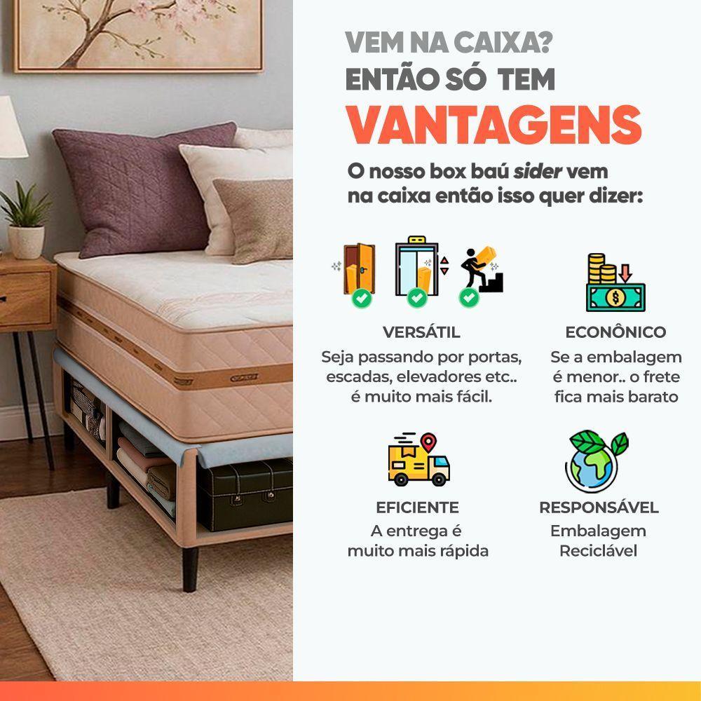Cama Box Baú Casal Gazin Colchão Com Molas 138x188x64cm Flora Bege - 6
