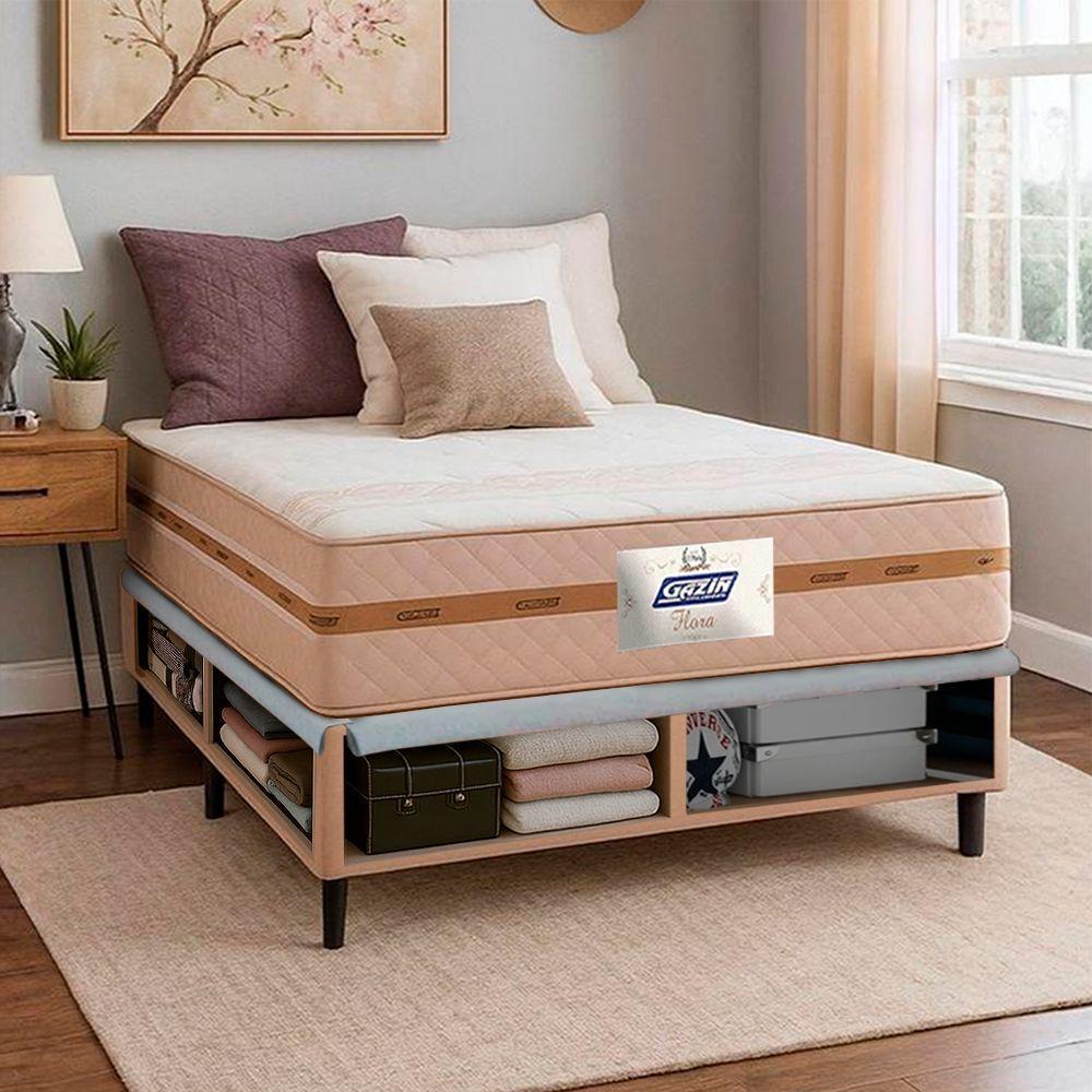 Cama Box Baú Casal Gazin Colchão Com Molas 138x188x64cm Flora Bege - 9