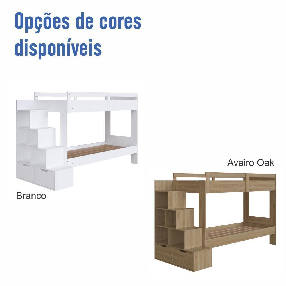 Cama Beliche Infantil Bicama Menino Menina 2,32m Com Escada, Nichos E Gavetas Aveiro Oak - 9