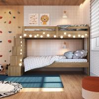 Cama Beliche Infantil Bicama Menino Menina 2,32m Com Escada, Nichos E Gavetas Aveiro Oak - 2