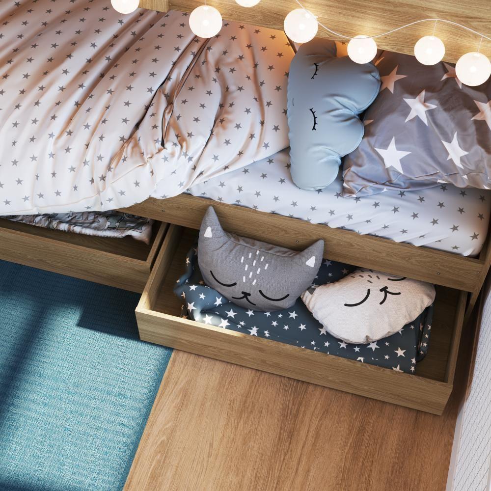 Cama Beliche Infantil Bicama Menino Menina 2,32m Com Escada, Nichos E Gavetas Com Rodas Aveiro Oak - 3
