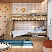 Cama Beliche Infantil Bicama Menino Menina 2,32m Com Escada, Nichos E Gavetas Com Rodas Aveiro Oak - 9