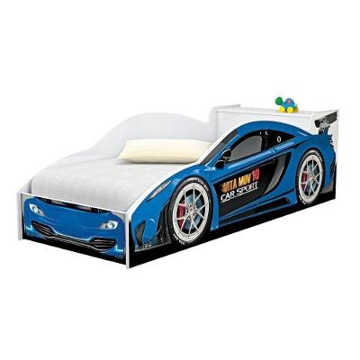 Cama Carro Com Baú Accelerate Juvenil Azul Com Colchão