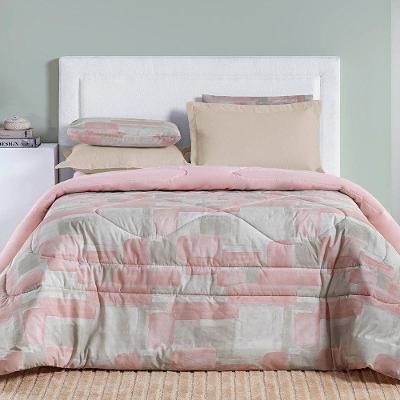 Edredom Cobertor Casa Scarpa Maris Queen Percalle 200 Fios Estampado Quadri Rosê