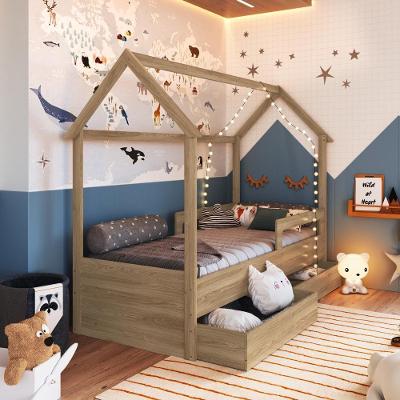 Cama Infantil Montessoriana Casinha Solteiro Menino Menina Com Proteção Lateral E Gavetas Com Rodas Aveiro