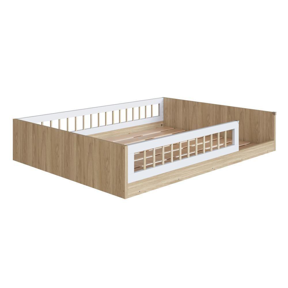 Cama Casal De Chão Infantil Montessoriana Menino Menina 194cm Com Grade De Proteção Aveiro Oak - 4