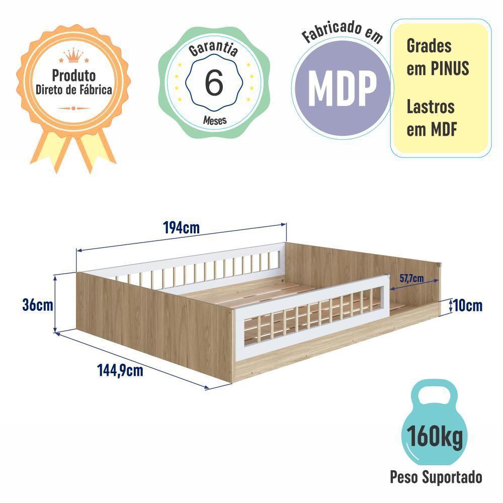 Cama Casal De Chão Infantil Montessoriana Menino Menina 194cm Com Grade De Proteção Aveiro Oak - 7