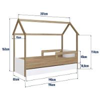 Cama Infantil Montessoriana Bicama Casinha Solteiro Menino Menina Proteção Lateral E Cama Auxiliar Aveiro Oak Com Branco