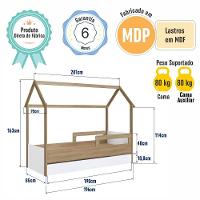 Cama Infantil Montessoriana Bicama Casinha Solteiro Menino Menina Proteção Lateral E Cama Auxiliar Aveiro Oak Com Branco - 5