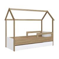 Cama Infantil Montessoriana Bicama Casinha Solteiro Menino Menina Proteção Lateral E Cama Auxiliar Aveiro Oak Com Branco - 10