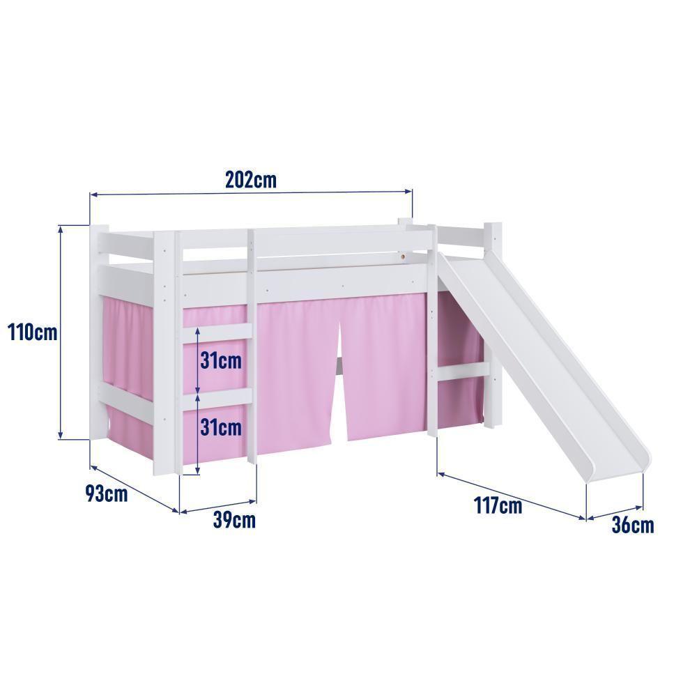 Cama Infantil Elevada Casinha Menino Menina Solteiro 202cm Com Escada E Escorregador Branco Com Rosa - 7