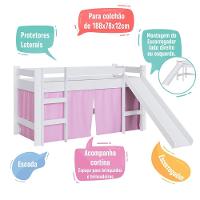 Cama Infantil Elevada Casinha Menino Menina Solteiro 202cm Com Escada E Escorregador Branco Com Rosa - 6