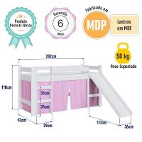 Cama Infantil Elevada Casinha Menino Menina Solteiro 202cm Com Escada E Escorregador Branco Com Rosa - 8