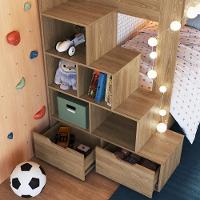 Cama Beliche Infantil Bicama Menino Menina 2,32m Com Escada, Nichos E Gavetas Com Rodas Aveiro Oak - 2