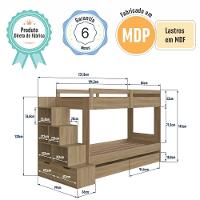 Cama Beliche Infantil Bicama Menino Menina 2,32m Com Escada, Nichos E Gavetas Com Rodas Aveiro Oak - 7