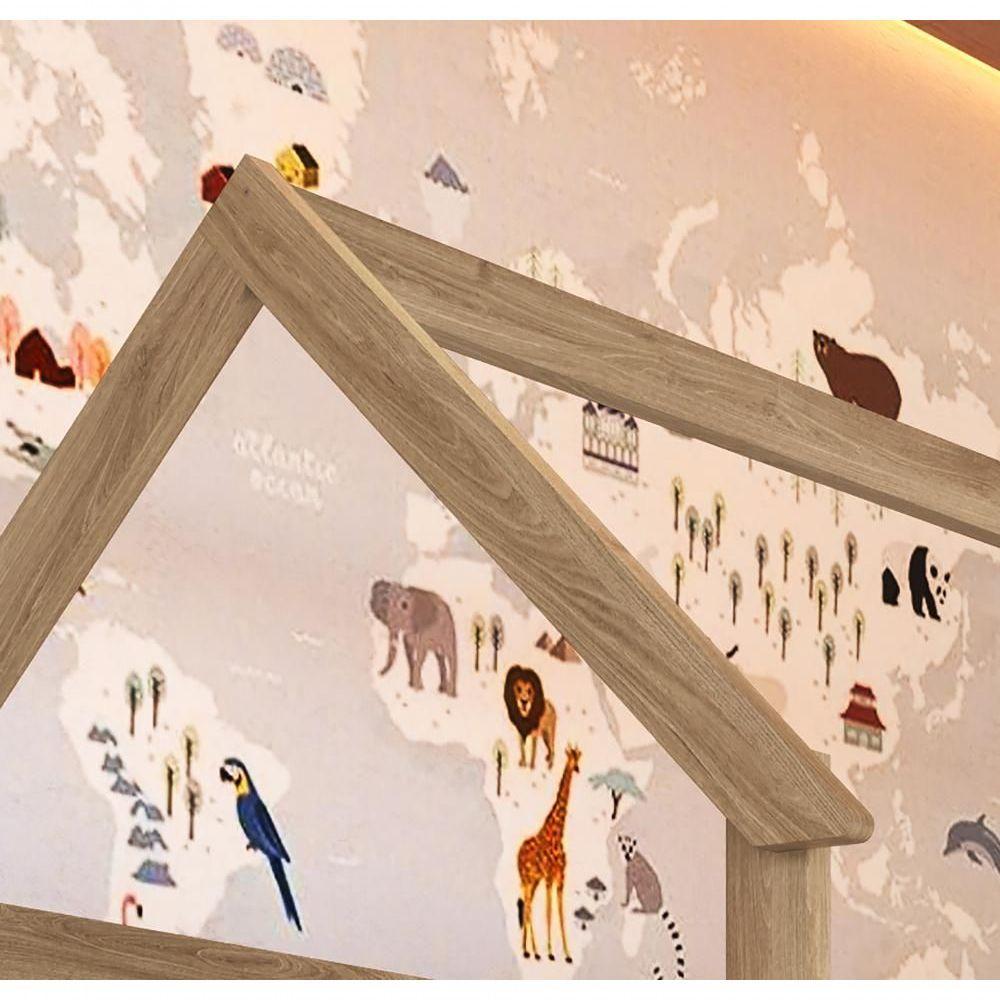 Cama Infantil Montessoriana Casinha Menino Menina Solteiro Com Proteção Lateral Aveiro Oak - 4