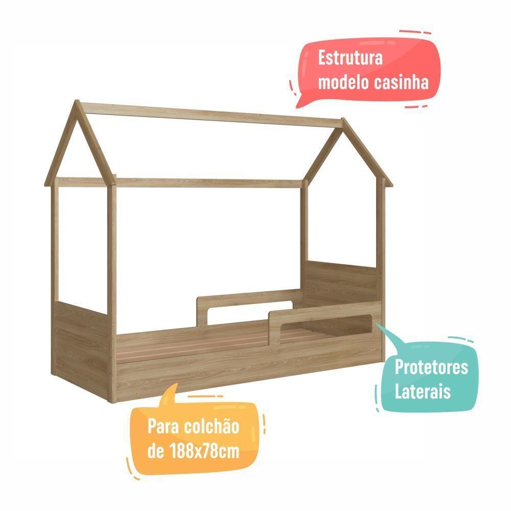 Cama Infantil Montessoriana Casinha Menino Menina Solteiro Com Proteção Lateral Aveiro Oak - 6