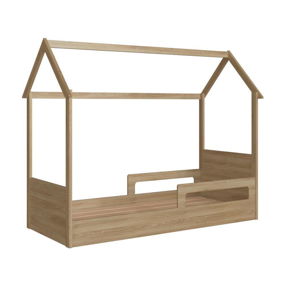 Cama Infantil Montessoriana Casinha Menino Menina Solteiro Com Proteção Lateral Aveiro Oak - 10