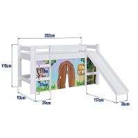 Cama Infantil Elevada Menino Menina Solteiro 202cm Com Degrau E Escorregador Branca Com Estampada Zoo - 7