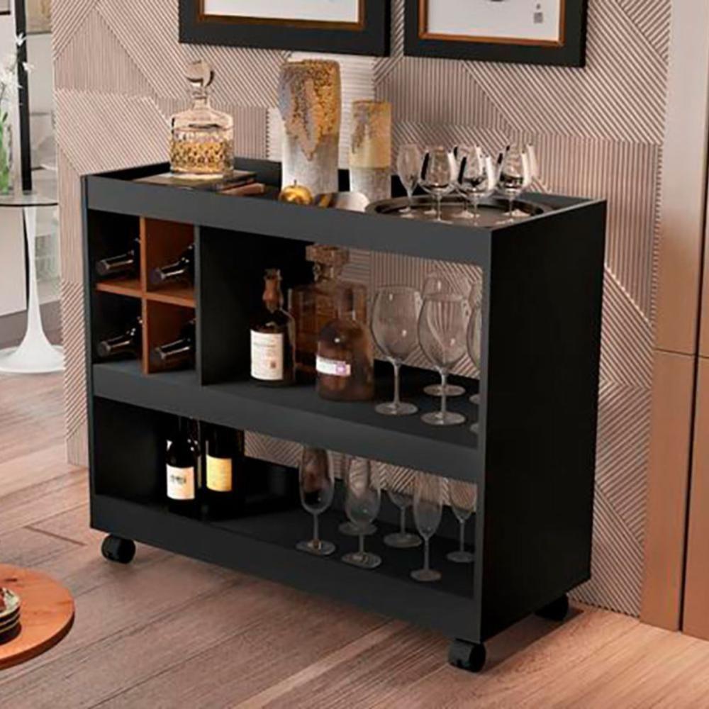 Bancada Bar Omaha Preto-nature Com Rodízios - 1