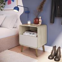 Kit Conjunto 02 Mesas De Cabeceira Canto Curvo Com Nicho 01 Gaveta E Pés Palito Retrô Carvalho Araguaia - 2