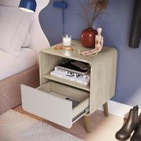 Kit Conjunto 02 Mesas De Cabeceira Canto Curvo Com Nicho 01 Gaveta E Pés Palito Retrô Carvalho Araguaia - 3