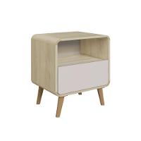 Kit Conjunto 02 Mesas De Cabeceira Canto Curvo Com Nicho 01 Gaveta E Pés Palito Retrô Carvalho Araguaia