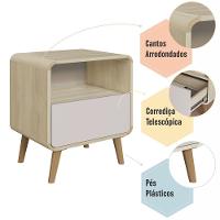 Kit Conjunto 02 Mesas De Cabeceira Canto Curvo Com Nicho 01 Gaveta E Pés Palito Retrô Carvalho Araguaia - 6