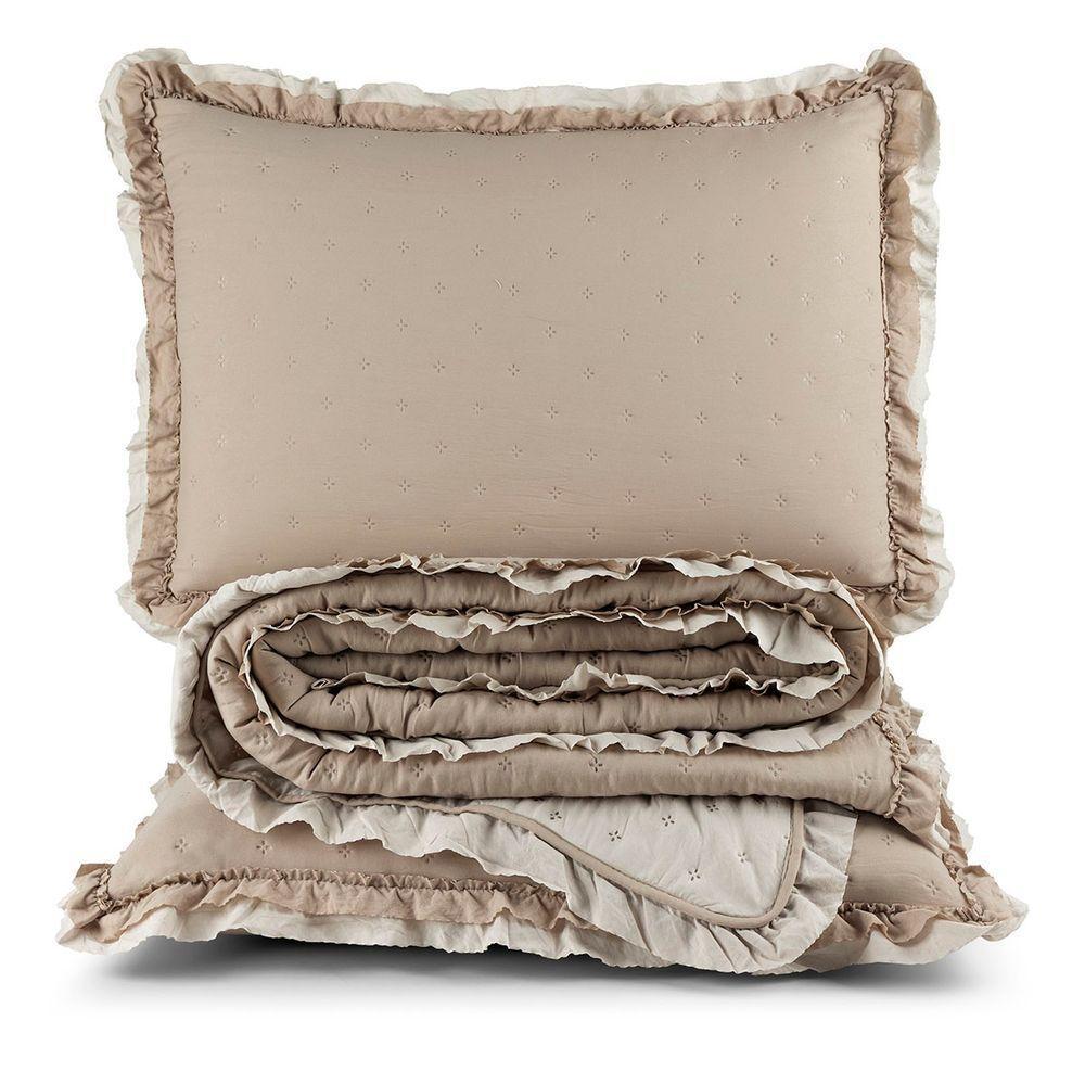 Kit Cobre Leito Colcha Vitta King Matelado C/ Babadinhos 200 Fios 3 Peças Bege - 100% Poliéster - 1