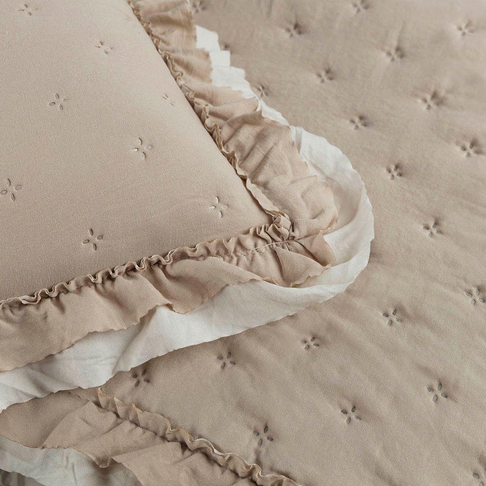 Kit Cobre Leito Colcha Vitta King Matelado C/ Babadinhos 200 Fios 3 Peças Bege - 100% Poliéster - 5