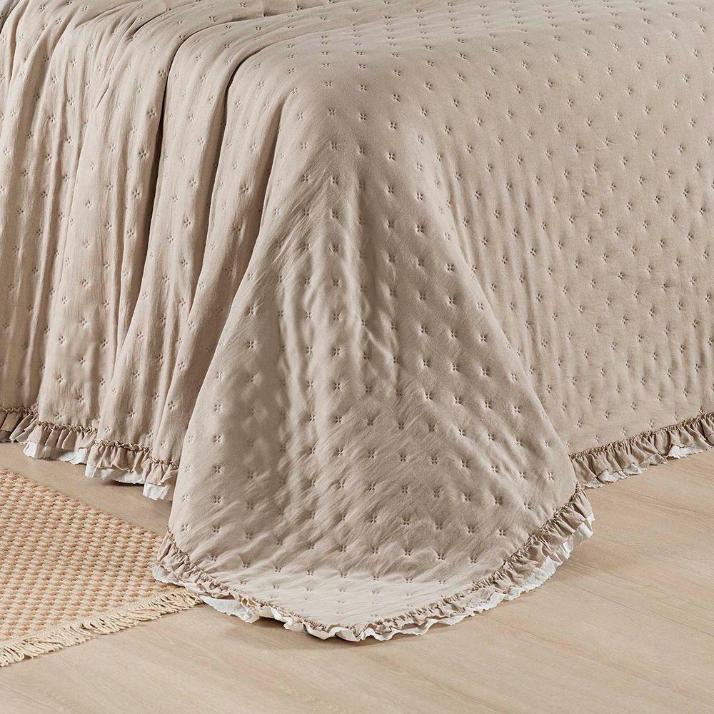Kit Cobre Leito Colcha Vitta King Matelado C/ Babadinhos 200 Fios 3 Peças Bege - 100% Poliéster - 7
