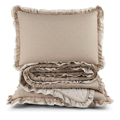 Kit Cobre Leito Colcha Vitta King Matelado C/ Babadinhos 200 Fios 3 Peças Bege - 100% Poliéster