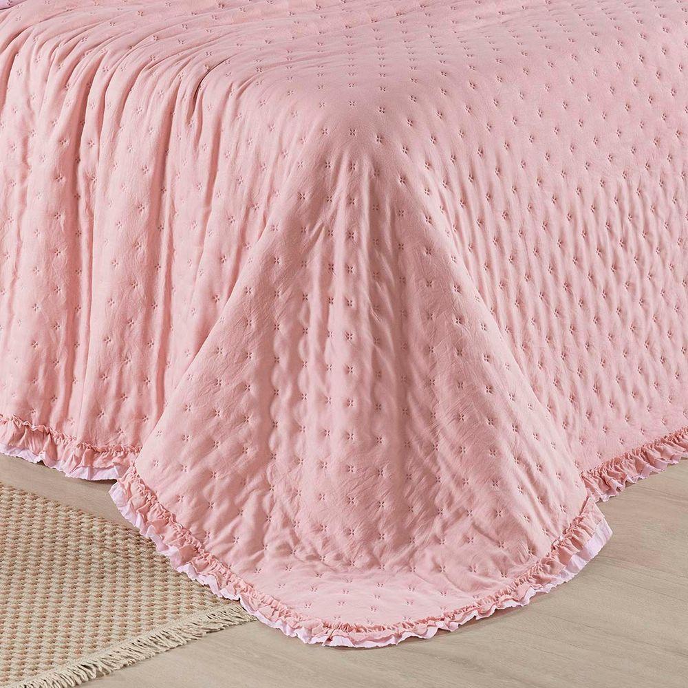 Kit Cobre Leito Colcha Vitta Queen Matelado C/ Babadinhos 200 Fios 3 Peças Rosa - 100% Poliéster - 7