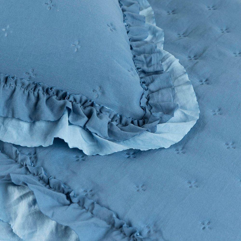 Kit Cobre Leito Colcha Vitta King Matelado C/ Babadinhos 200 Fios 3 Peças Azul - 100% Poliéster - 5