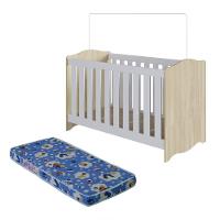 Berço Infantil Cama 3 Em 1 Multifuncional Com Colchão Regulagem De Altura Grade Em Mdf Quarto De Bebê Carvalho Araguaia - 1