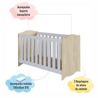 Berço Infantil Cama 3 Em 1 Multifuncional Com Colchão Regulagem De Altura Grade Em Mdf Quarto De Bebê Carvalho Araguaia - 5