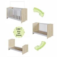 Berço Infantil Cama 3 Em 1 Multifuncional Com Colchão Regulagem De Altura Grade Em Mdf Quarto De Bebê Carvalho Araguaia - 7