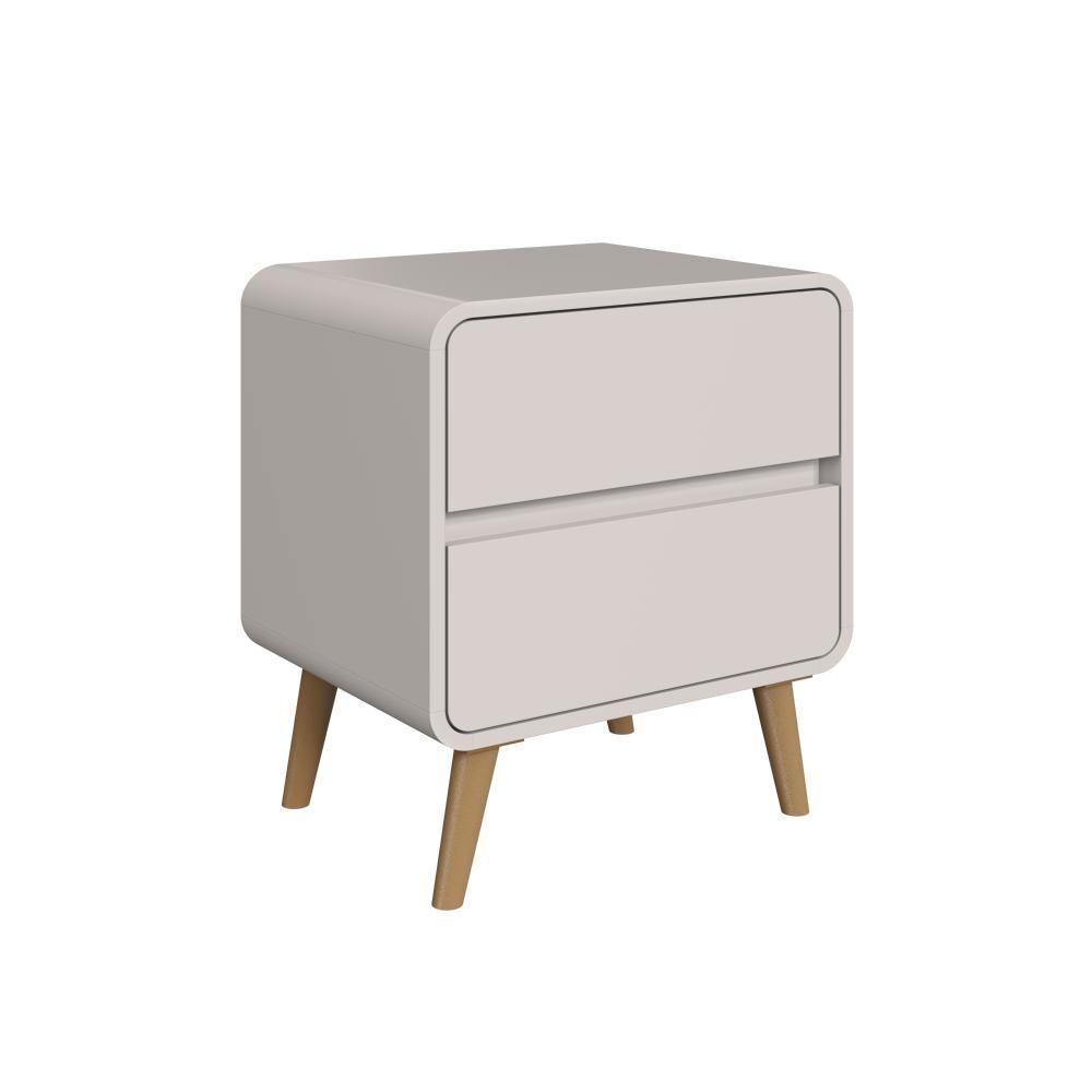 Kit Conjunto 02 Mesas De Cabeceira Canto Curvo Com 02 Gavetas E Pés Palito Retrô Bege Dunas - 4