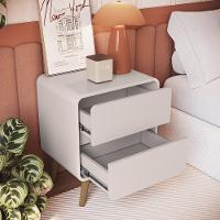 Kit Conjunto 02 Mesas De Cabeceira Canto Curvo Com 02 Gavetas E Pés Palito Retrô Bege Dunas - 3